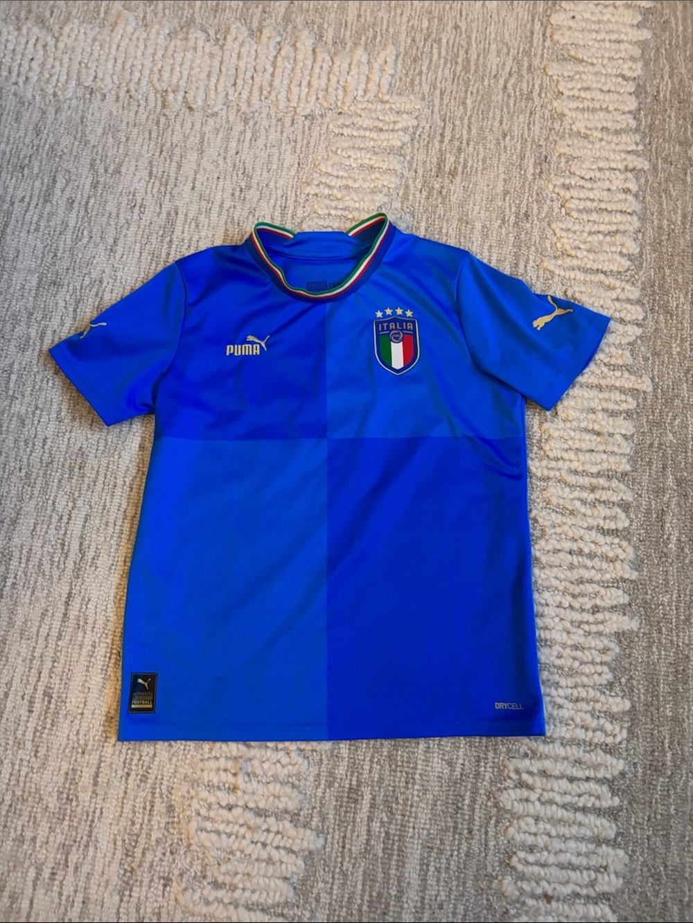 Puma Royal Blue Italy Kids Soccer Jersey with Tricolor Collar
